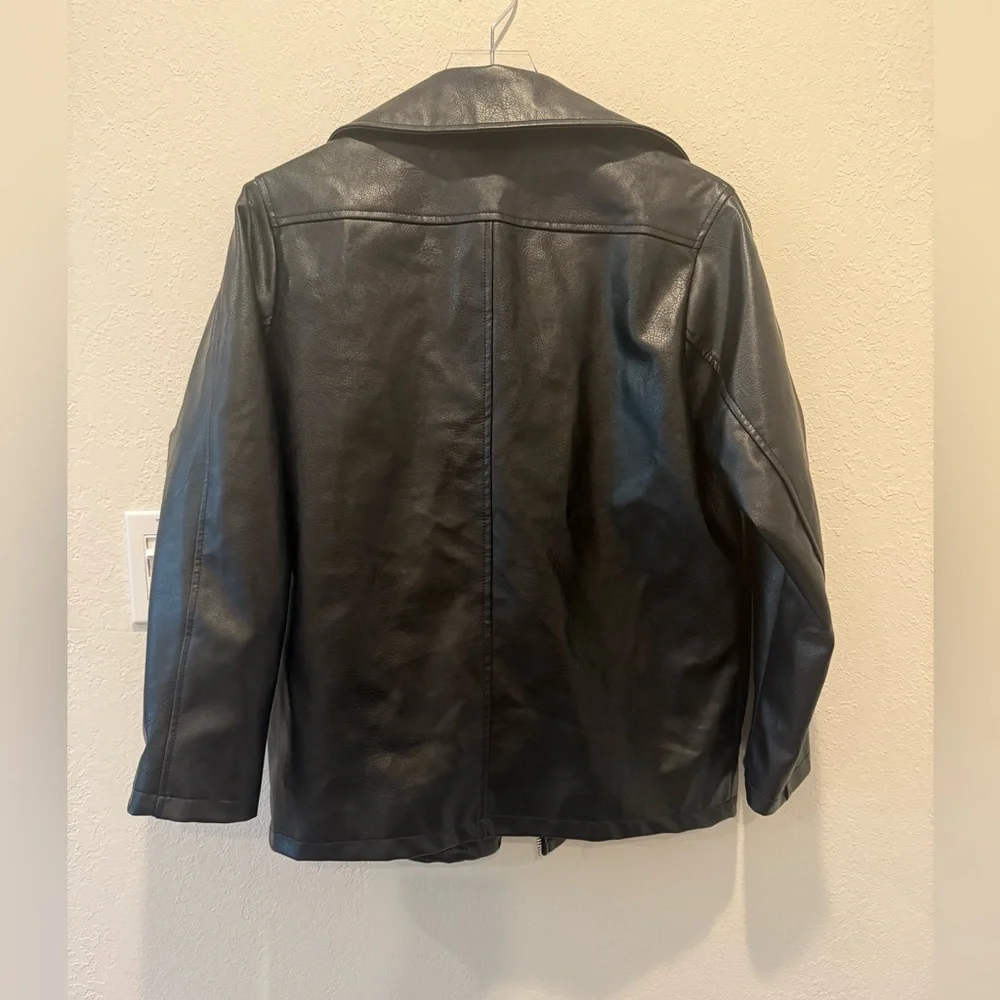 ANTHROPOLOGIE MAEVE Faux Leather Long Jacket‎ in Black Oversized XXS